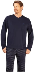 Hajo Schlafanzug Herren Pyjama mit V-Ausschnitt Dunkelblau/Lila