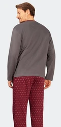 Hajo Schlafanzug Herren Pyjama mit V-Ausschnitt Bordeaux/Dunkelrot/Rot