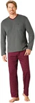 Hajo Schlafanzug Herren Pyjama mit V-Ausschnitt Bordeaux/Dunkelrot/Rot