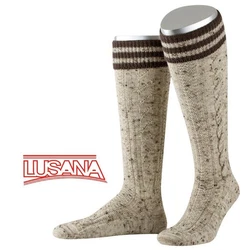 Lusana Trachtensocken Kniebundstrümpfe Beige/Gelb/Braun