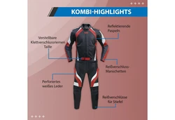 German Wear Motorradkombi GW415K 2-teilig Biker Lederkombi Rot/Hellblau/Blau/Schwarz