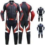 German Wear Motorradkombi GW415K 2-teilig Biker Lederkombi Rot/Hellblau/Blau/Schwarz