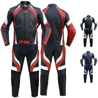 German Wear Motorradkombi GW415K 2-teilig Biker Lederkombi Rot/Hellblau/Blau/Schwarz