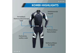German Wear Motorradkombi GW415K 2-teilig Biker Lederkombi Hellblau/Blau/Dunkelblau