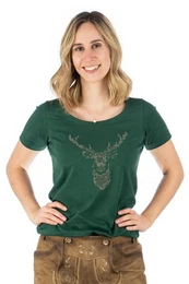 Trachtenshirt Uginoy Kurzarm T-Shirt mit Strass-Hirsch auf der Brust