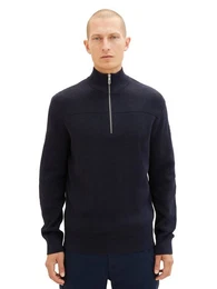 Strickpullover Pullover Reiverschlu Structured Knit Troyer 6314 in Navy