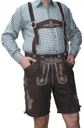 Trachtenlederhose GW705 Kurze Trachten lederhose aus Ziegenvelour in Braun
