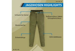 German Wear Lederhose GW601 Jägerhose Jagdhose Khaki/Dunkelgrün