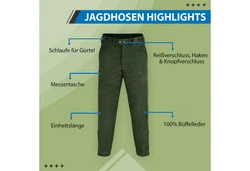 German Wear Lederhose GW601 Jägerhose Jagdhose Dunkelgrün/Grün/Khaki