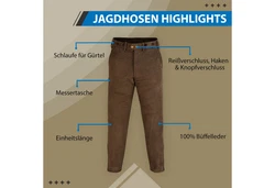 German Wear Lederhose GW601 Jägerhose Jagdhose Khaki/Braun