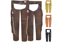 German Wear Lederhose GW957T Chaps Reiter Cowboy Western  Braun/Khaki/Dunkelbraun