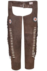 German Wear Lederhose GW957T Chaps Reiter Cowboy Western  Braun/Khaki/Dunkelbraun