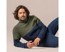 LIVING CRAFTS Rollkragenpullover PATRIZIO Dunkelgrün/Türkis/Blau