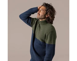 LIVING CRAFTS Rollkragenpullover PATRIZIO Dunkelgrün/Türkis/Blau