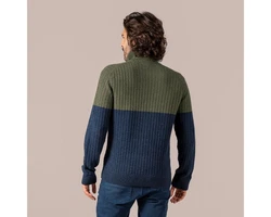 LIVING CRAFTS Rollkragenpullover PATRIZIO Dunkelgrün/Türkis/Blau