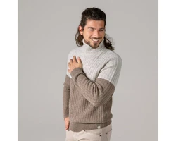 LIVING CRAFTS Rollkragenpullover PATRIZIO Beige/Grau/Braun