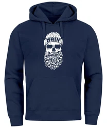 Neverless Hoodie Herren Totenkopf Nordisch Moin Hamburg Dialekt Skull Anker Dunkelblau/Blau