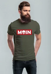 Neverless Print-Shirt Herren T-Shirt Schriftzug Moin Skull Totenkopf Parodie Dunkelgrün/Beige/Khaki/Grün