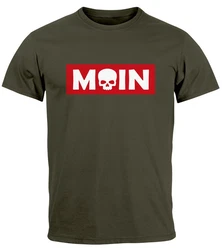 Neverless Print-Shirt Herren T-Shirt Schriftzug Moin Skull Totenkopf Parodie Dunkelgrün/Beige/Khaki/Grün