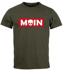 Neverless Print-Shirt Herren T-Shirt Schriftzug Moin Skull Totenkopf Parodie Dunkelgrün/Beige/Khaki/Grün