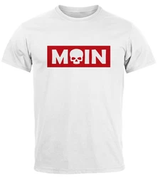 Neverless Print-Shirt Herren T-Shirt Schriftzug Moin Skull Totenkopf Parodie Beige/Rot/Weiß/Hellblau