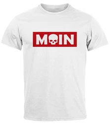 Neverless Print-Shirt Herren T-Shirt Schriftzug Moin Skull Totenkopf Parodie Beige/Rot/Weiß/Hellblau