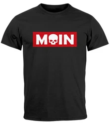 Neverless Print-Shirt Herren T-Shirt Schriftzug Moin Skull Totenkopf Parodie Schwarz/Rot/Beige/Dunkelrot