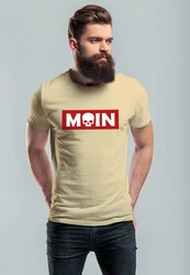 Neverless Print-Shirt Herren T-Shirt Schriftzug Moin Skull Totenkopf Parodie Beige