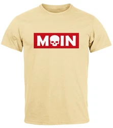 Neverless Print-Shirt Herren T-Shirt Schriftzug Moin Skull Totenkopf Parodie Beige