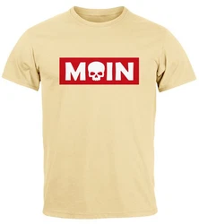 Neverless Print-Shirt Herren T-Shirt Schriftzug Moin Skull Totenkopf Parodie Beige