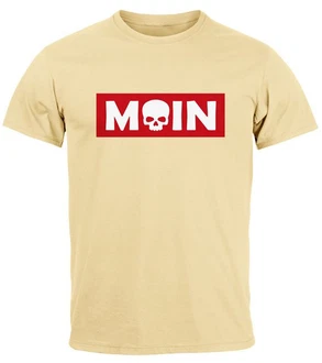 Neverless Print-Shirt Herren T-Shirt Schriftzug Moin Skull Totenkopf Parodie Beige
