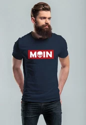 Neverless Print-Shirt Herren T-Shirt Schriftzug Moin Skull Totenkopf Parodie Hellblau/Dunkelblau/Blau