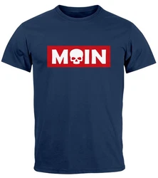 Neverless Print-Shirt Herren T-Shirt Schriftzug Moin Skull Totenkopf Parodie Hellblau/Dunkelblau/Blau