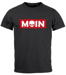 Neverless Print-Shirt Herren T-Shirt Schriftzug Moin Skull Totenkopf Parodie Schwarz/Rot/Beige/Grau/Dunkelgrau/Hellblau