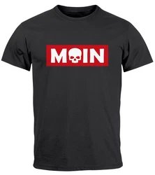 Neverless Print-Shirt Herren T-Shirt Schriftzug Moin Skull Totenkopf Parodie Schwarz/Rot/Beige/Grau/Dunkelgrau/Hellblau