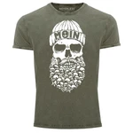 Neverless Print-Shirt Herren Vintage Shirt Totenkopf Nordisch Moin Hamburg Dialekt Skull Dunkelgrün/Neonfarben/Grün