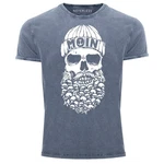 Neverless Print-Shirt Herren Vintage Shirt Totenkopf Nordisch Moin Hamburg Dialekt Skull Dunkelblau/Blau/Grau