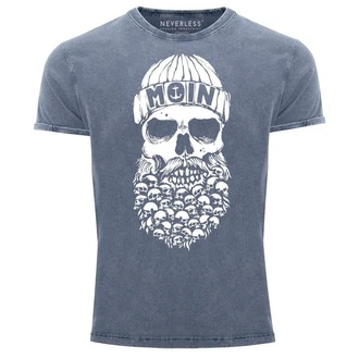 Neverless Print-Shirt Herren Vintage Shirt Totenkopf Nordisch Moin Hamburg Dialekt Skull