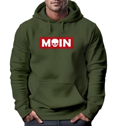 Neverless Hoodie Herren Schriftzug Moin Skull Totenkopf Aufdruck Print Parodie Dunkelgrün/Beige/Grün