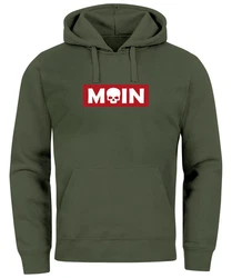 Neverless Hoodie Herren Schriftzug Moin Skull Totenkopf Aufdruck Print Parodie Dunkelgrün/Beige/Grün