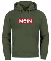 Hoodie Hoodie Herren Schriftzug Moin Skull Totenkopf Aufdruck Print Parodie