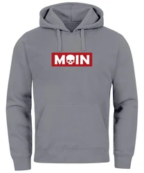 Neverless Hoodie Herren Schriftzug Moin Skull Totenkopf Aufdruck Print Parodie Beige/Hellblau/Dunkelrot/Rot/Grau/Dunkelgrau