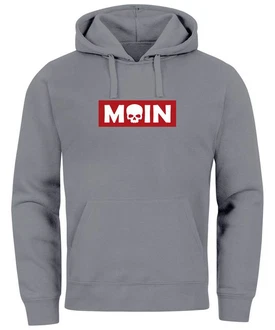 Neverless Hoodie Herren Schriftzug Moin Skull Totenkopf Aufdruck Print Parodie Beige/Hellblau/Dunkelrot/Rot/Grau/Dunkelgrau