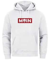 Neverless Hoodie Herren Schriftzug Moin Skull Totenkopf Aufdruck Print Parodie Weiß/Dunkelrot/Beige/Rot/Bordeaux/Hellblau