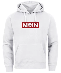 Neverless Hoodie Herren Schriftzug Moin Skull Totenkopf Aufdruck Print Parodie Weiß/Dunkelrot/Beige/Rot/Bordeaux/Hellblau