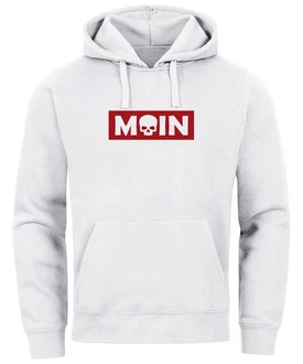 Neverless Hoodie Herren Schriftzug Moin Skull Totenkopf Aufdruck Print Parodie Weiß/Dunkelrot/Beige/Rot/Bordeaux/Hellblau