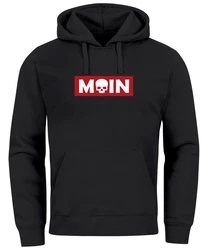Neverless Hoodie Herren Schriftzug Moin Skull Totenkopf Aufdruck Print Parodie Schwarz/Rot/Beige/Hellblau/Dunkelrot