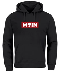 Neverless Hoodie Herren Schriftzug Moin Skull Totenkopf Aufdruck Print Parodie Schwarz/Rot/Beige/Hellblau/Dunkelrot