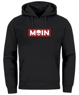 Neverless Hoodie Herren Schriftzug Moin Skull Totenkopf Aufdruck Print Parodie Schwarz/Rot/Beige/Hellblau/Dunkelrot