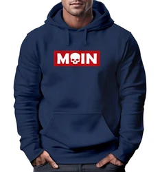Neverless Hoodie Herren Schriftzug Moin Skull Totenkopf Aufdruck Print Parodie Hellblau/Dunkelblau